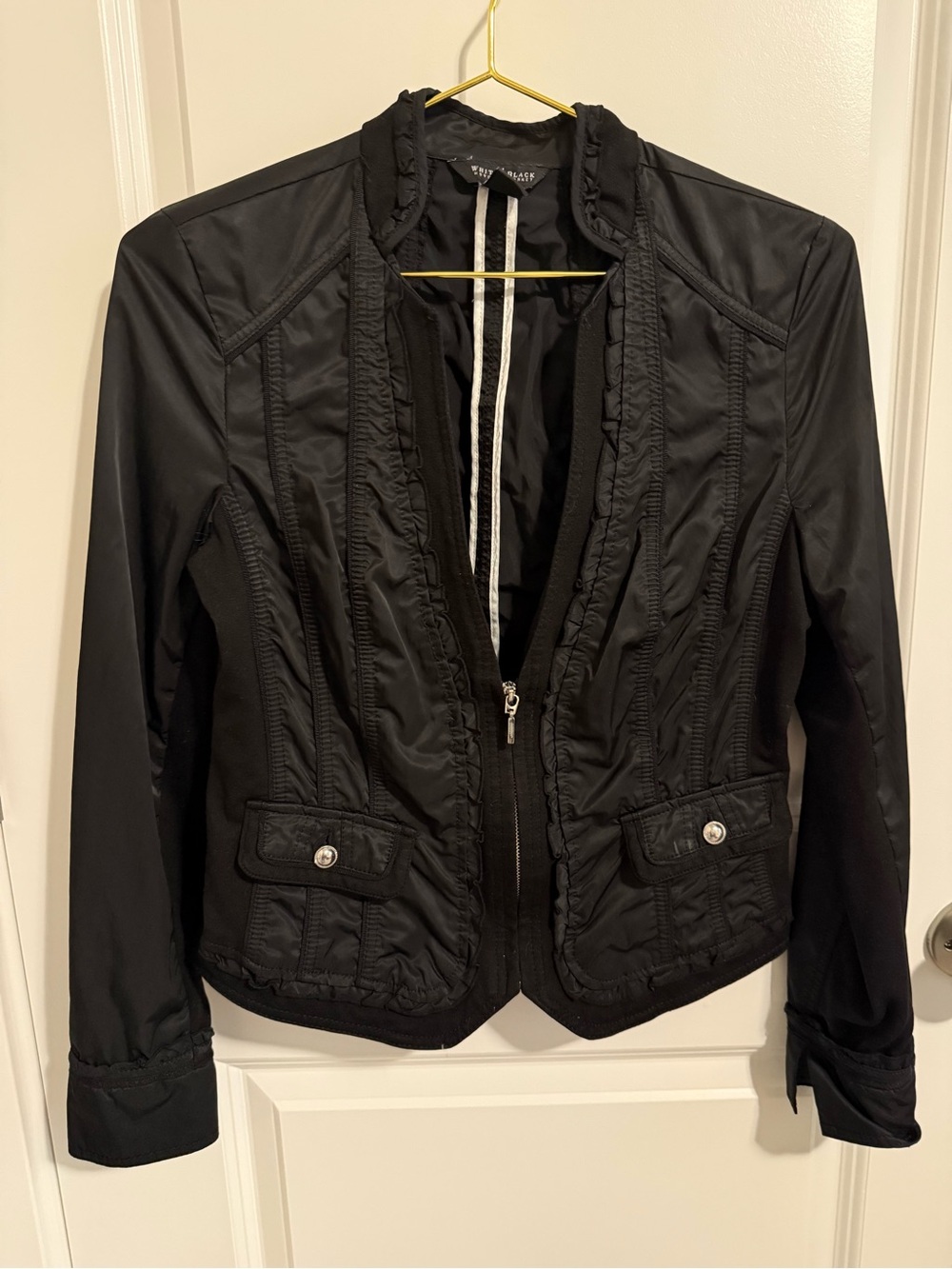 White House Black Market Black Ruffled Zip-Front Blazer